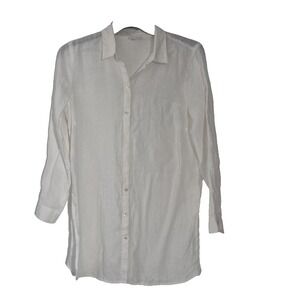 J. Jill Womens Love Linen Tunic Top Medium White Long Sleeve Button Up
